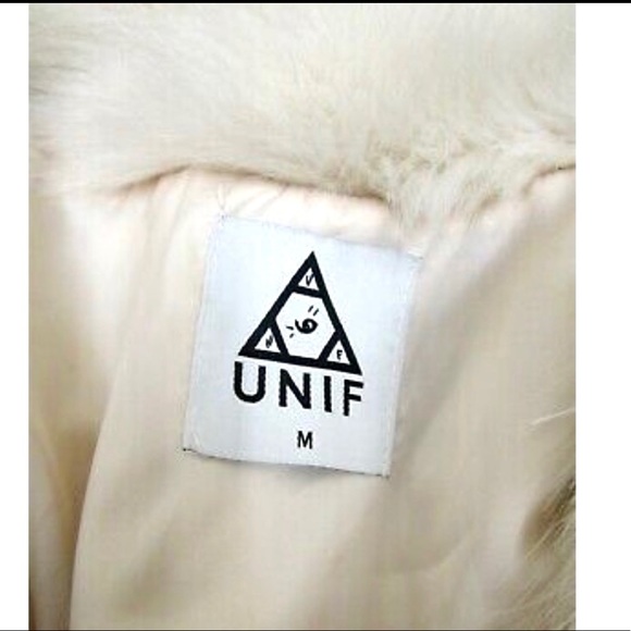UNIF Creature Metal Spikes Medium Faux Fur White Ivory Coat Lined Jacket - Picture 7 of 11